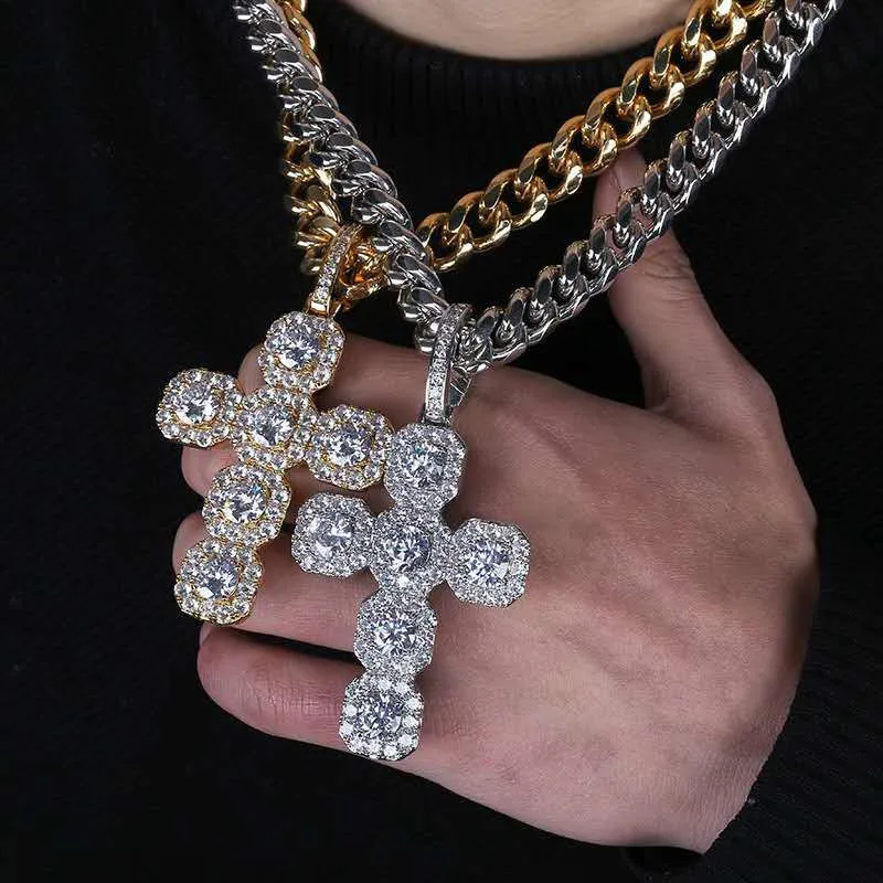 

Big Cross Pendant Necklace For Men New Arrival 2 Colors AAA Zircon Pendant Necklace Fashion Hip Hop Jewelry