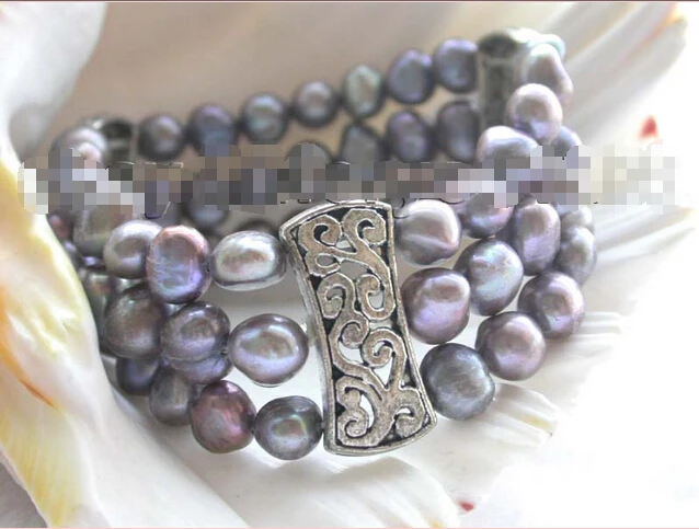 

Free shipping >>>>>>Genuine Natural 9mm Black Baroque Pearl Bracelet!
