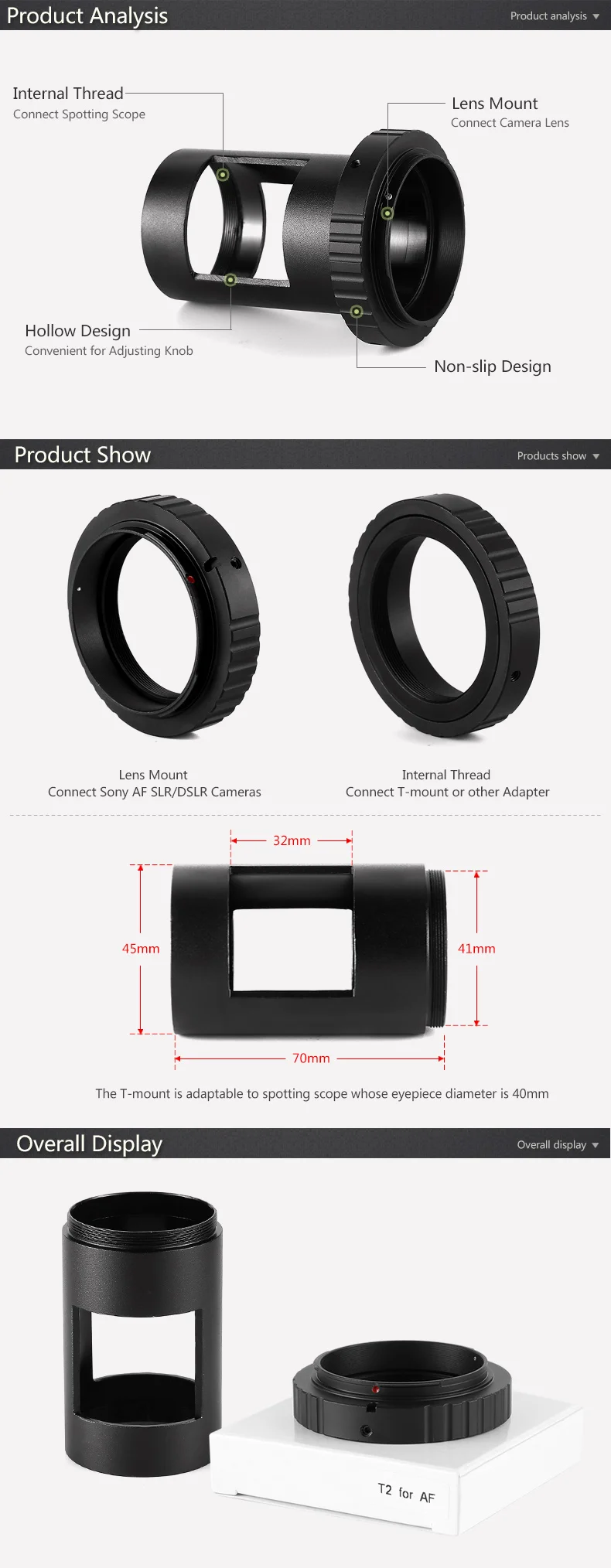 T кольцо для sony SLR/DSLR камера адаптер+ 23,2/24,5/31,7/42 мм телескопы микроскопы увеличители крепление трубки пятнистость адаптер для прицела