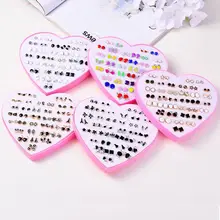 Набор из 36 пар сережек для пирсинга в виде короны и листьев с украшением в коробке