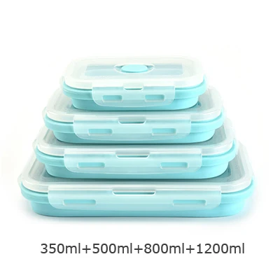 4-Piece Blue YuryFvna 3 или 4 шт силиконовый Ланч-бокс контейнер для хранения продуктов складной контейнер для приготовления пищи кухонный микроволновый Морозильник Безопасный - Цвет: 4-Piece Blue