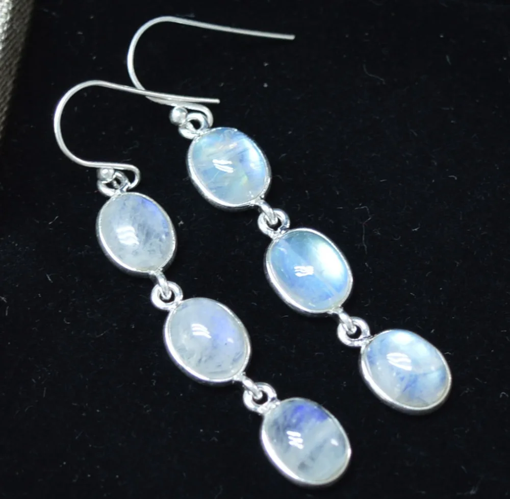 

Genuine Rainbow Moonstone EARRINGS 925 Sterling Silver, 51 mm, AE2328