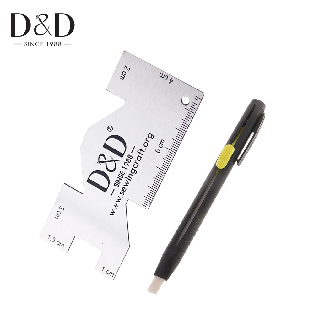 

D&D 2Pcs Sewing Kit Set for Metal Gauge Sewing Quilting Ruler & Sewing Tailor's Chalk Fabric Craft DIY Sewing Accessories