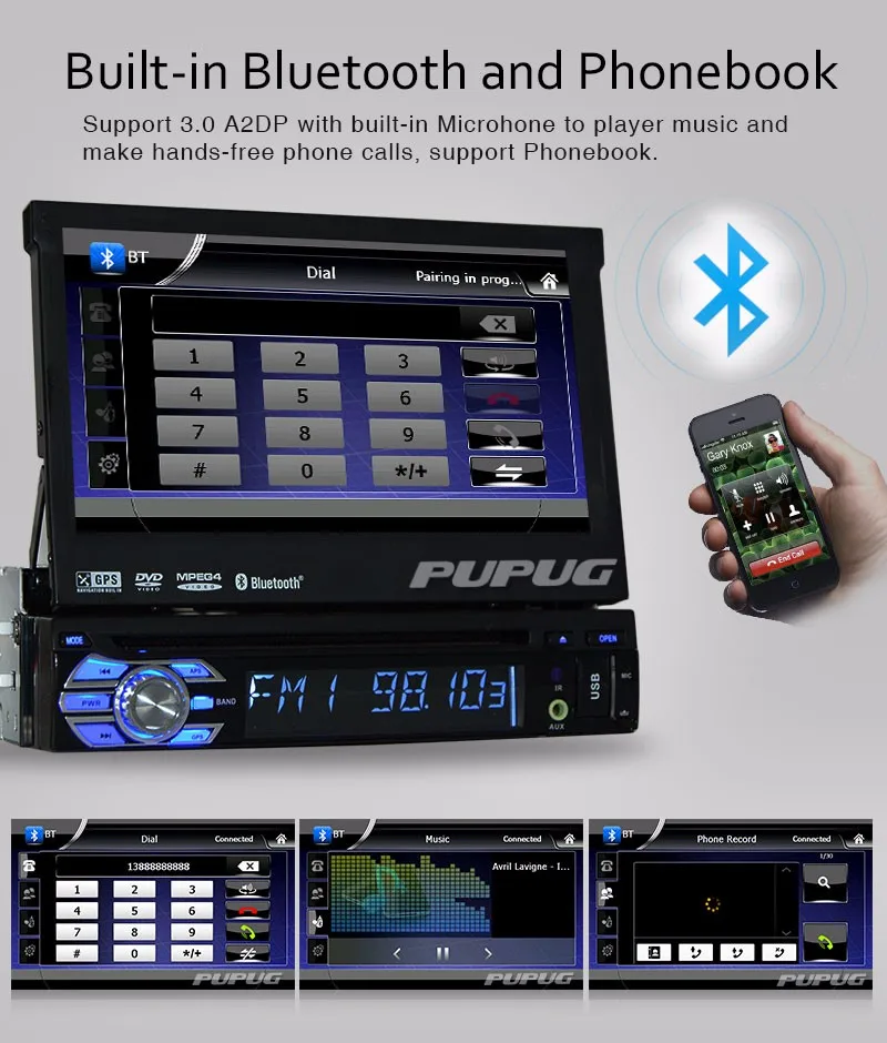 Excellent 1 Din Car Stereo GPS Navigation 1 Din Car DVD 7 Inch Car Radio Detachable Panel Car Headunit Bluetooth Steering Wheel control 11