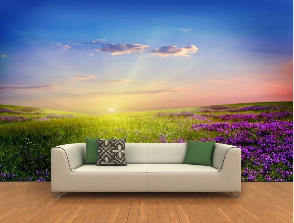 風景壁紙壁画美しい日没ラベンダー3d背景3d壁画壁紙 Landscape Wallpaper Mural Wallpaper3d Mural Wallpaper Aliexpress