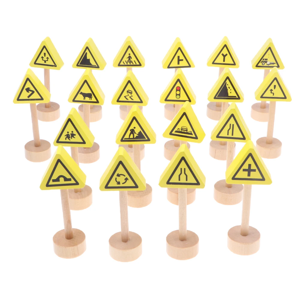 Set of 32pcs Kids Developmental Wooden Road Train Traffic Signs Toddler Preschool Cognitive Toy