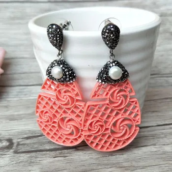 

1 Pair resin Cut Out Carvings Earring,Pave Rhinestone Drop Dangle Earrings Jewelry For Women Bohemia Earrings ER291