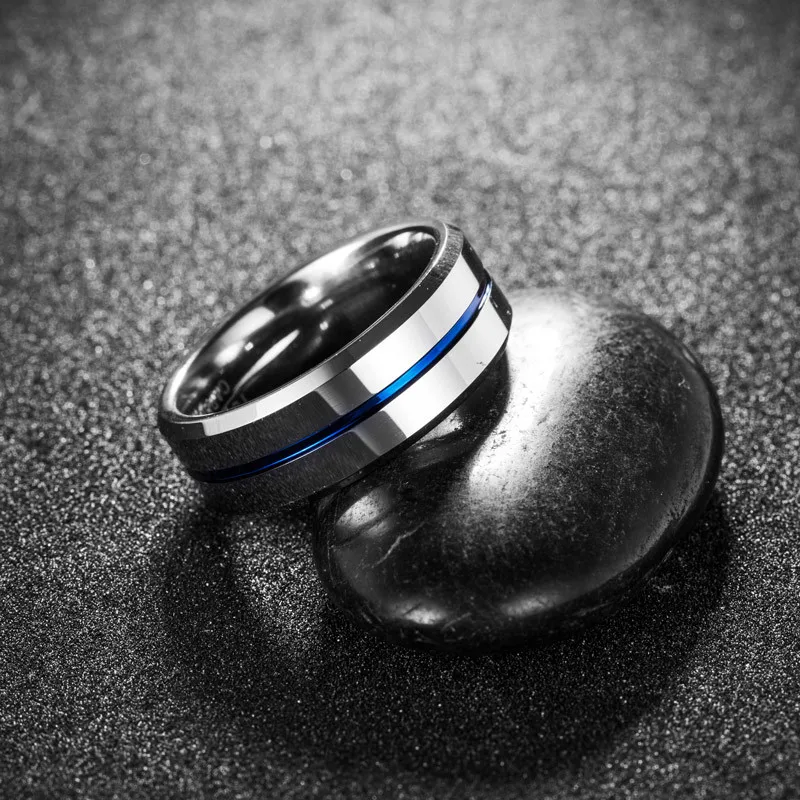 ZORCVENS, модное тонкое вольфрамовое кольцо с голубой линией, обручальное кольцо 8 мм, вольфрамовые кольца из карбида для Мужчин, Ювелирные изделия