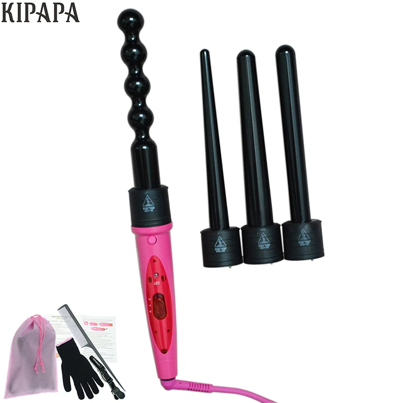 

New Pro Ceramic Hair Curling Iron Tong 4 in 1 Tourmaline Clipless Curling Wand 9MM-25MM Interchangeable Hair Curler Set N1F4P