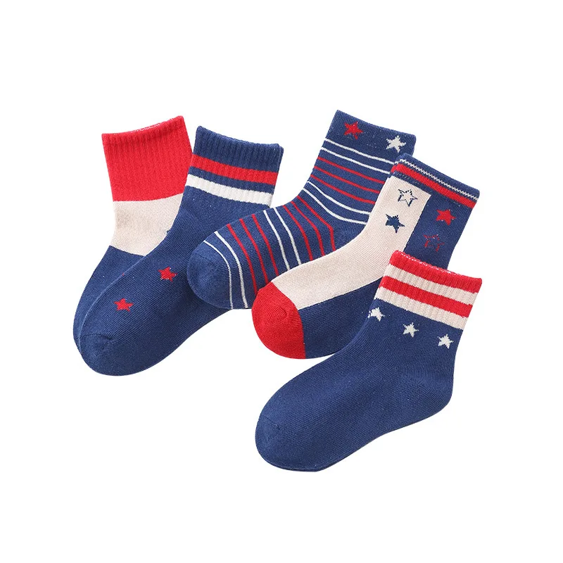 

Children Socks 5 Pair/Lot Wholesale Baby Kids Autumn New Socks Cotton Loose Mouth Boys Girls Children's Pentagram Striped Socks