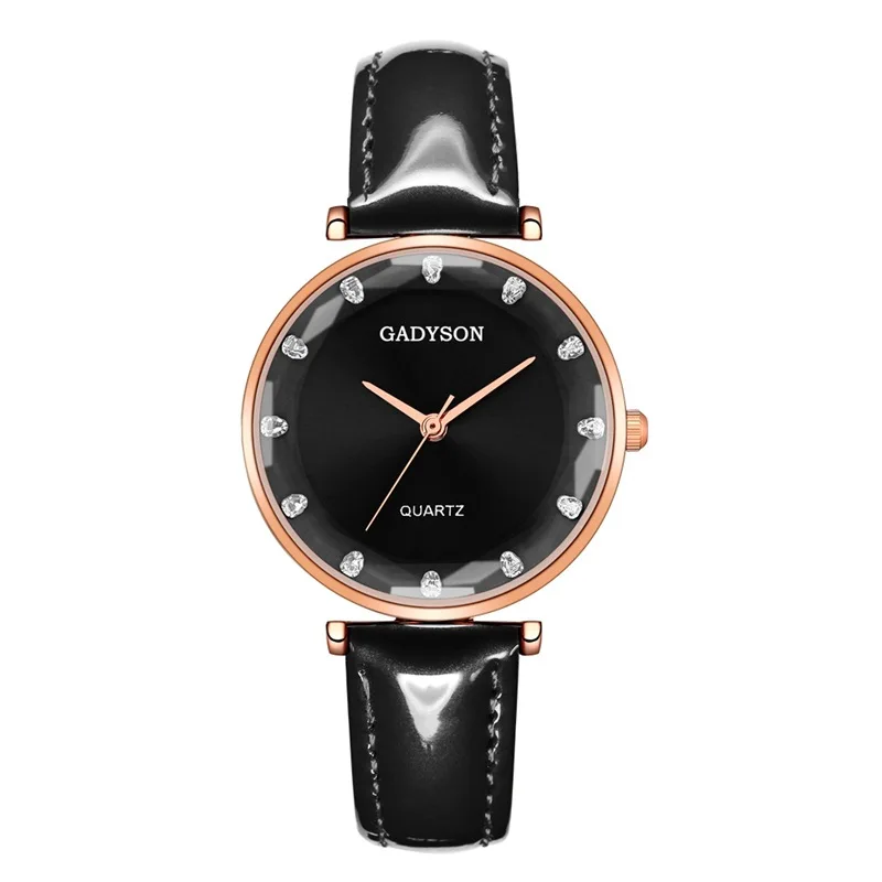 Часы из розового золота, Для женщин брендовая, Дизайнерская кожаная аналоговые наручные часы роскошные часы с бриллиантами кварцевые часы Женская мода Повседневное relogio - Цвет: Black