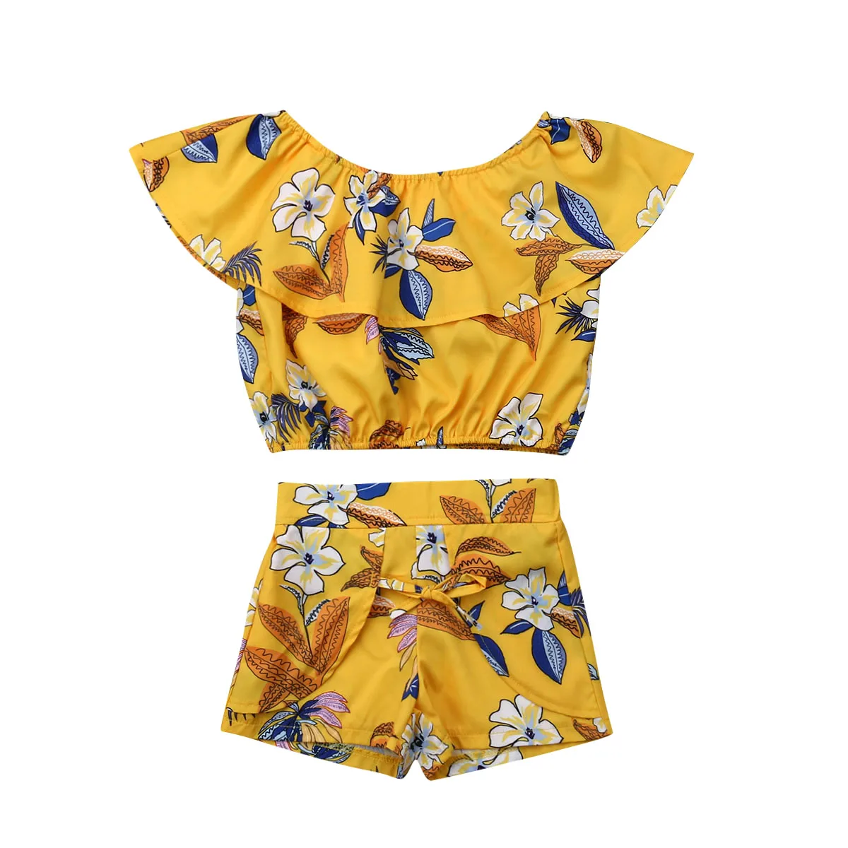 

2Pcs Toddler Kids Baby Girl Floral Off Shoulder Ruffle Tops Sleeveless Shirt Short Pants Outfit Summer Clothes Set 2019