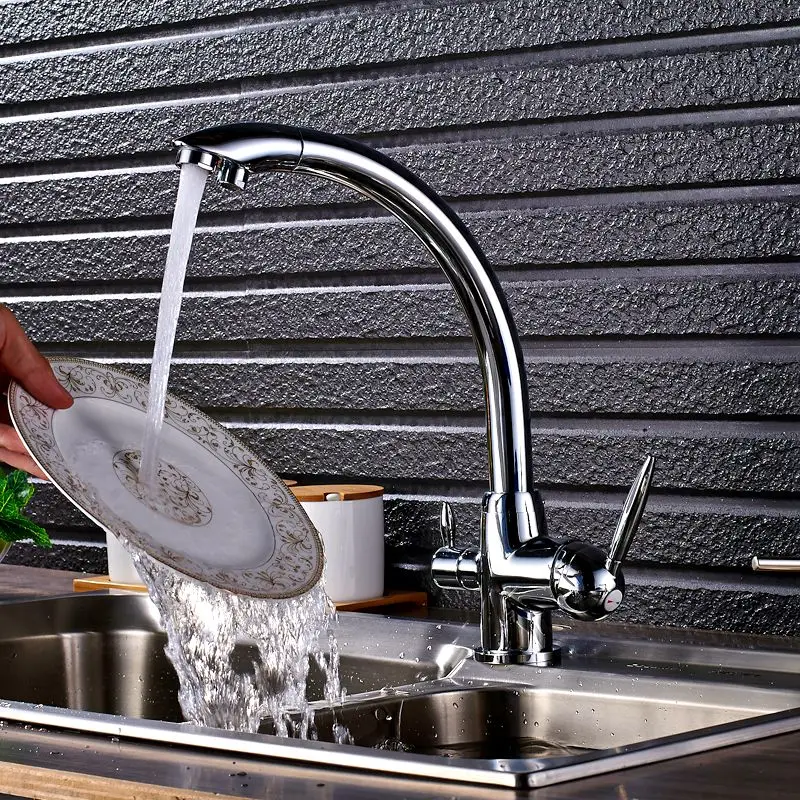 

Uythner Free Shipping Two Spout Work Together & Separate Kitchen Faucet "Seven" Model Cold & Hot Mixer Tap Chrome Finish