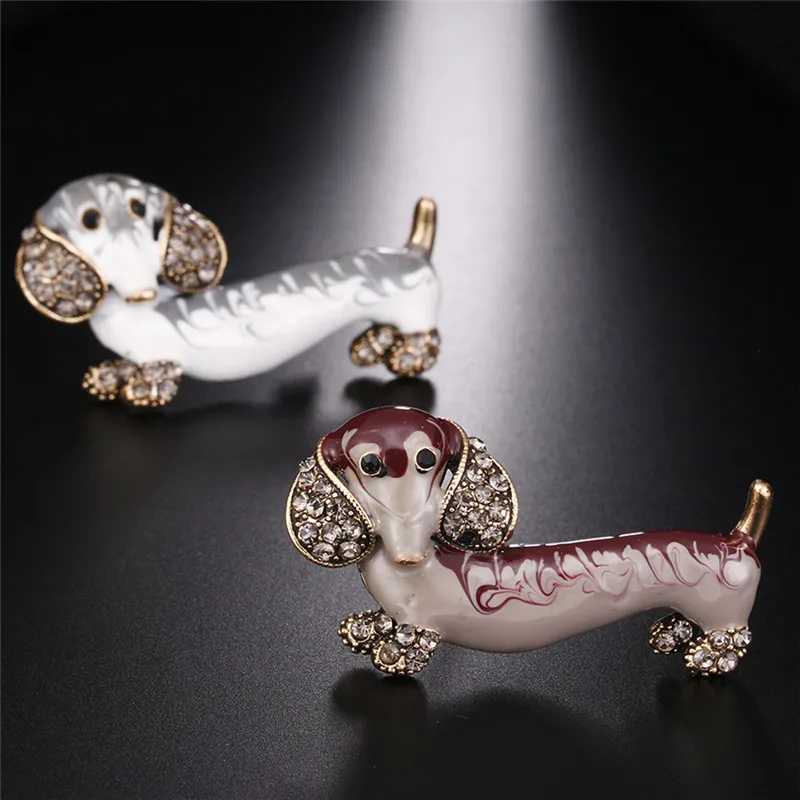 Trendy Metal Crystal Enamel Animal Brooch Jewelry Hot Sale 1Pc Cute Dachshund Dog Brooches For Women Summer Style