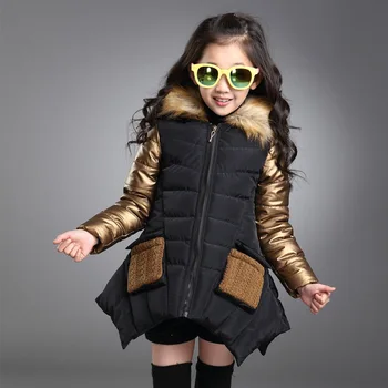 

Winter clothes for children girls fashion thick PU leather jacket kids coat parkas clothing girls cotton clothes long warm coats