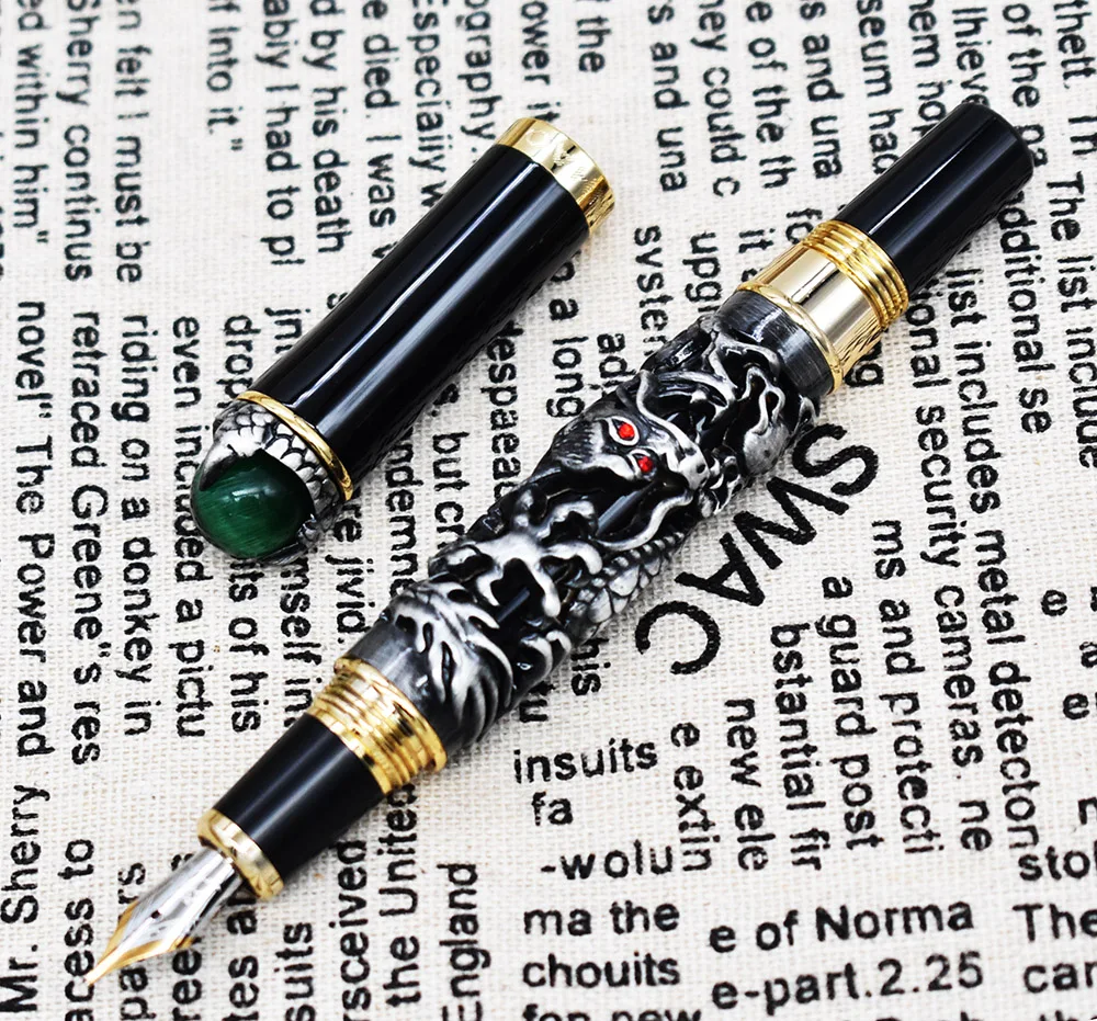 Jinhao Vintage Dragon King Fountain Pen , Green Jewelry Metal Embossing , Noble Gray Color Business Office School Supplies jinhao noble dragon king 18kgp m nib fountain pen metal embossing green jewelry on top gray drawing refillable ink pen