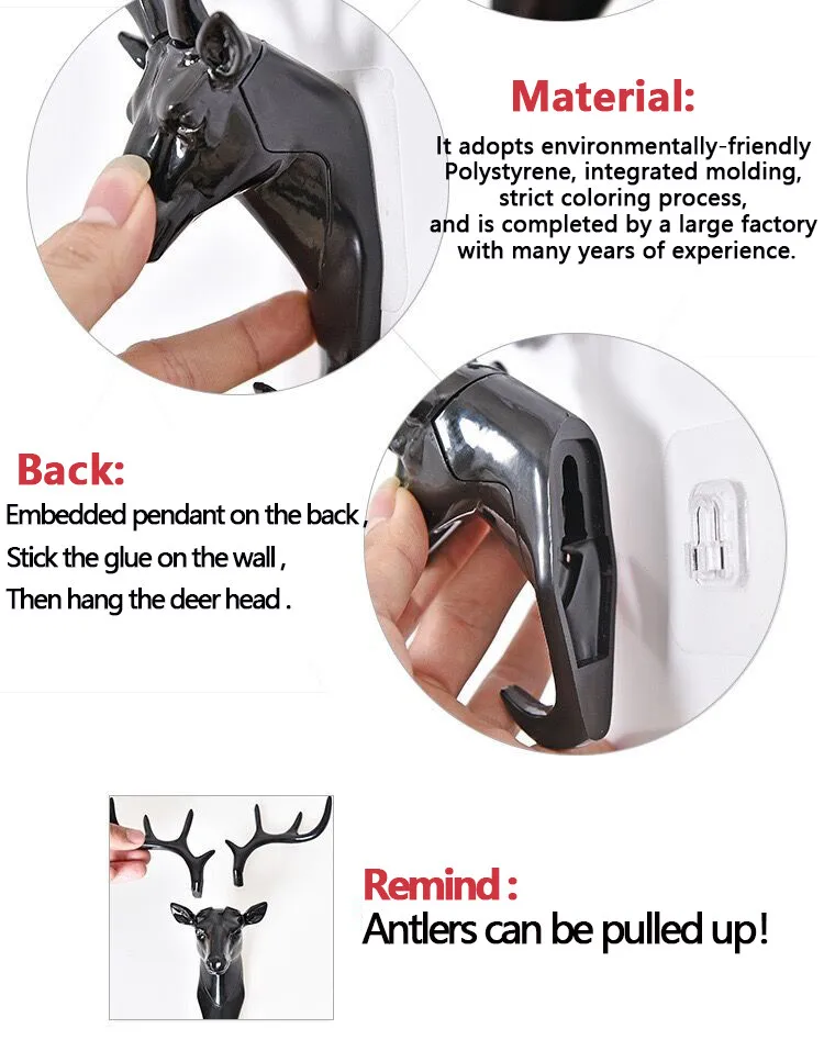 HOMIN Animal Wall Decor Hooks Antlers American Style Household Decor Hooks Multi-purpose Wall Coat Keys Bags Clothes Hook 01