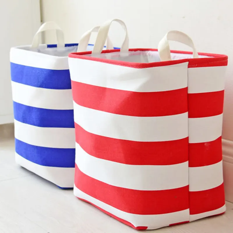 Striped Linen Cloth Folding Buckets Dirty Clothes fabric Storage