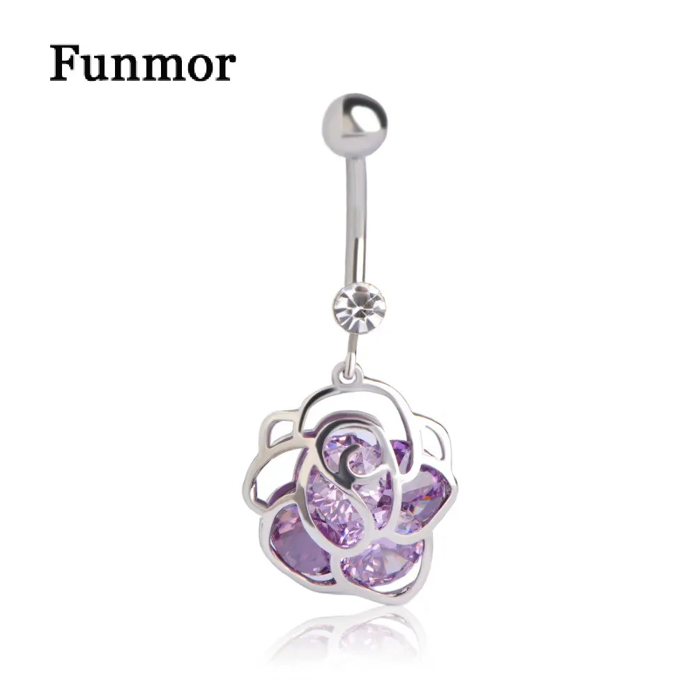 Pink Zircon Flowers Piercings Bijoux Dangle Navel Belly Button Rings