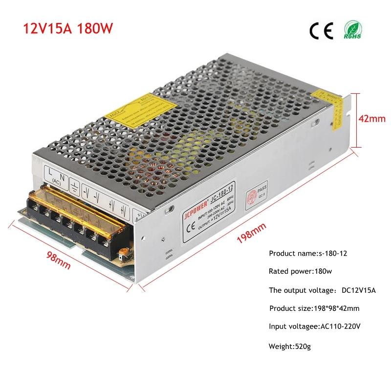 DC 12 V Драйвер светодиодной ленты Мощность адаптер 2A 3A 5A 10A 15A 20A переключатель Питание AC110V-220V 24В преобразователь Мощность 60 Вт 78 120 W