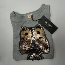 Sequins Owl Kids girls T shirt Short sleeve children t shirts for girl top clothes clothing Summer Spring