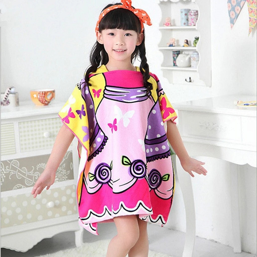 Lightweight Surf Changing Robe Swimming Beach Hooded Poncho Wetsuit Towel with Mermaid Butterfly Shark Image for Boys Girls Kids