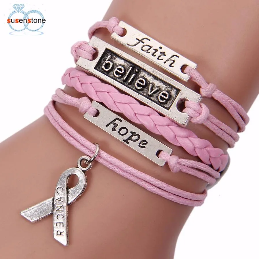 SUSENSTONE розовый серый браслет Lnfinity Love Charm плетеный кожаный с ленточным браслетом