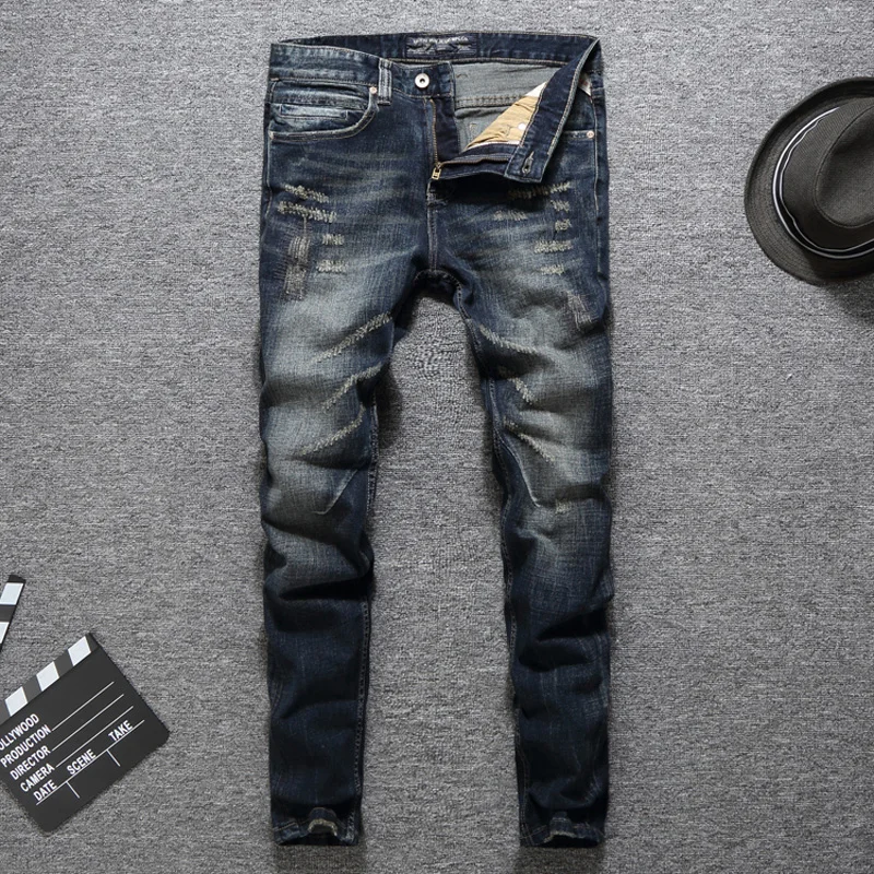 

2019 Newly Designer Men Jeans Blue Color Straight Fit 100% Cotton Buttons Long Pants Top Quality Balplein Brand Ripped Jeans Men