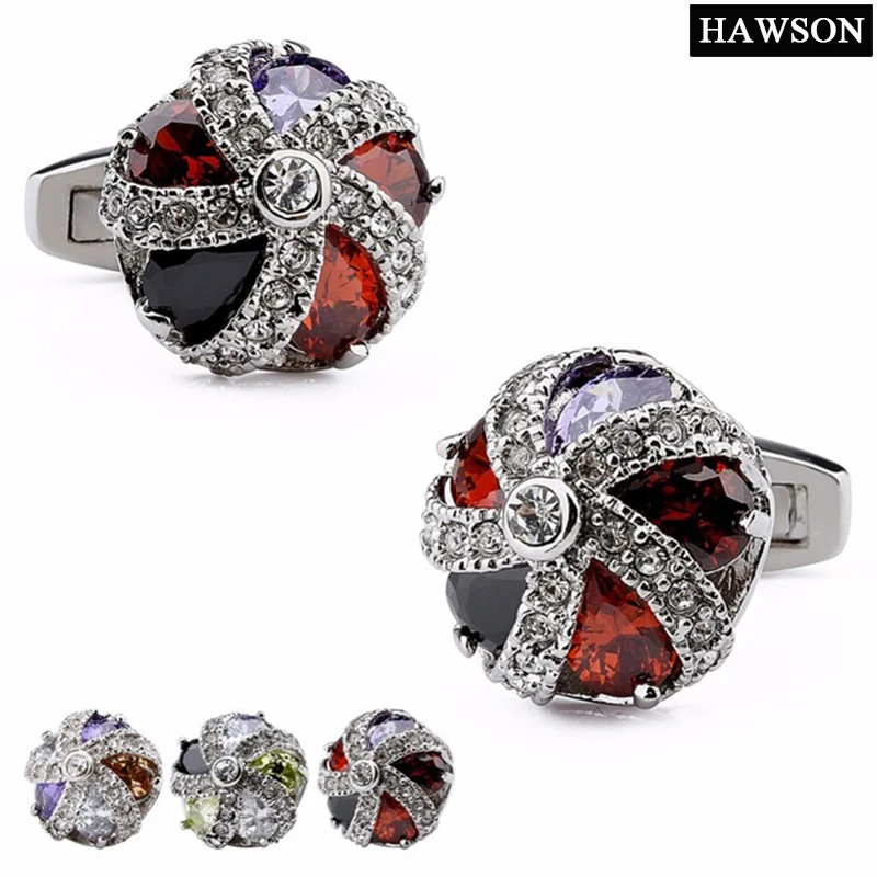 

Luxury Men's Cufflinks Crystal Around Colorful Zircon Stone Shirt Buttons Fasten Cuff