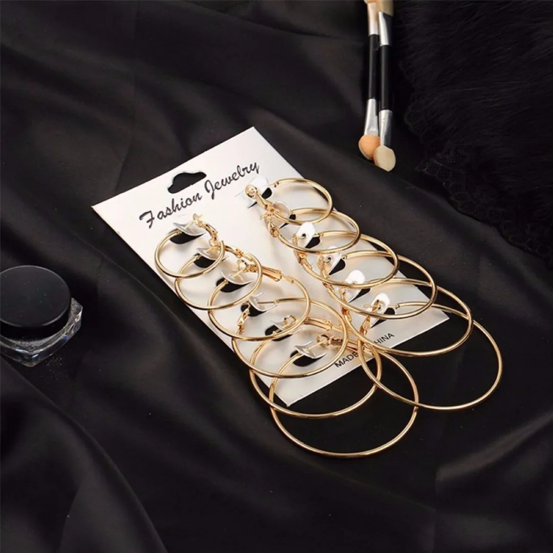 Big Round Circle Earring 6Pairs/set Elegant Women Hoop Earrings boucle d'oreille Bijoux Femme Jewelry Shellhard