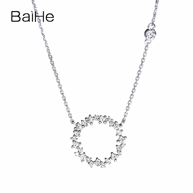 BAIHE Solid 18K Белое Золото 0.22ct сертифицированные H/SI натуральные Алмазы обручальные женские модные ювелирные изделия ожерелья