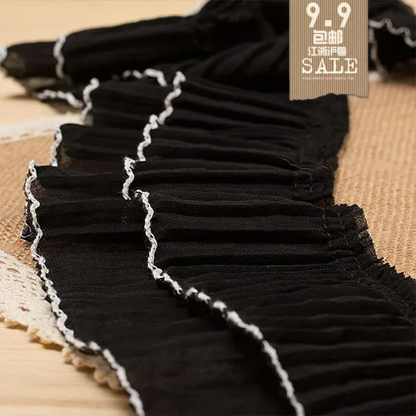 Высокое качество без см 9 см черный грибок сбоку рюшами кружево плиссированная юбка Край DIY Костюмы материал горячая распродажа