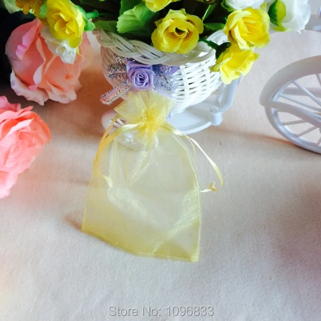 9x12cm,Yellow Organza Bag Gift Bag, Sample Packing Small Gauze Bag