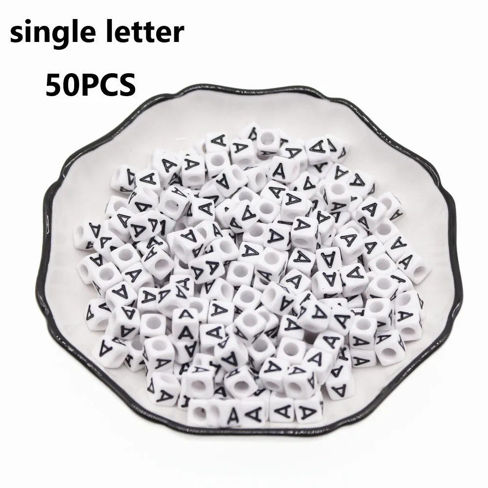 

CHONGAI 50Pcs Acrylic Single Alphabet /Letter Cube Beads For Jewelry Making DIY Loose Beads 6X6mm