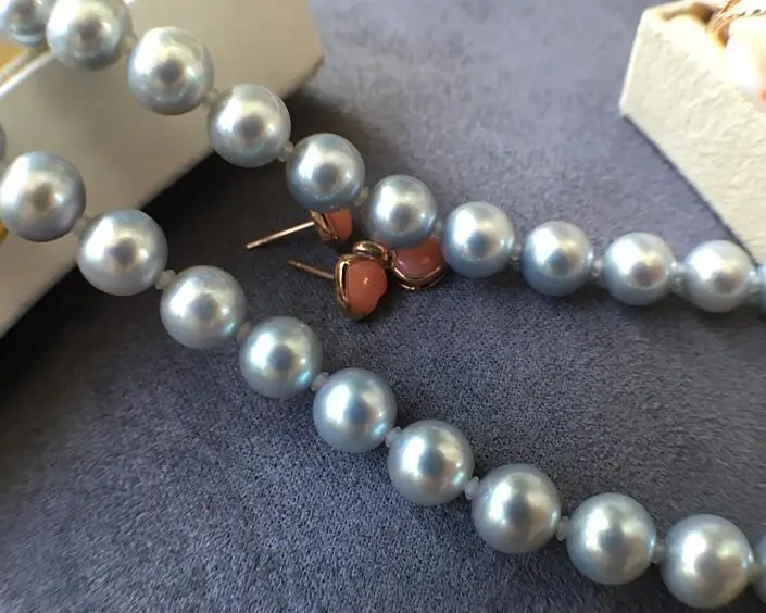 

9-10MM NATURAL SOUTH SEA GENUINE SILVER GRAY ROUND PEARL NECKLACE 925 silver