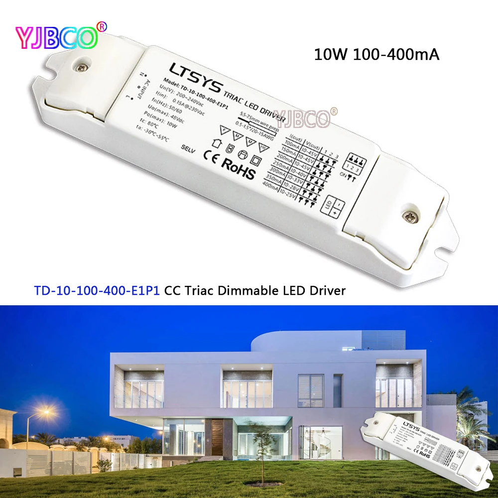 

TD-10-100-400-E1P1;10W 100-400mA 200-240VAC PWM Constant current Triac Dimmable intelligent LED Driver Triac Push Dim