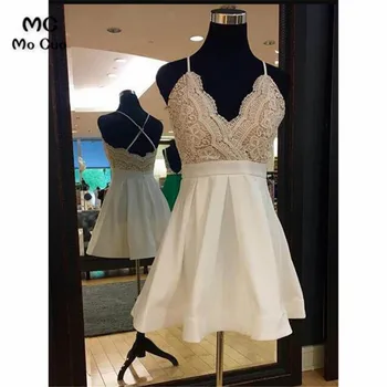 

2019 Elegant A-Line Homecoming Dresses with Lace Spaghetti Straps Criss Cross Chiffon Party Dresses Homecoming Cocktail Dresses