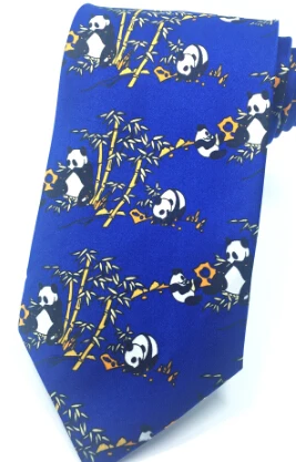 Китайское национальное сокровище-панда галстуки для мужчин Бамбуковые Галстуки с животными желтый синий темно-красный модный мужской галстук на шею - Цвет: Blue