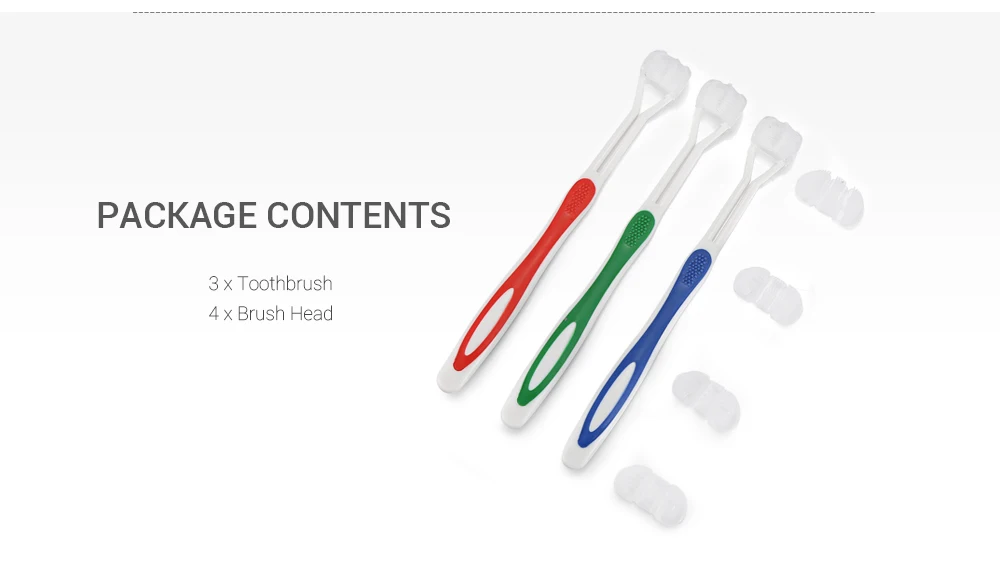 3PCS Three-sided Toothbrushes with 4PCS Replaceable Brush Heads