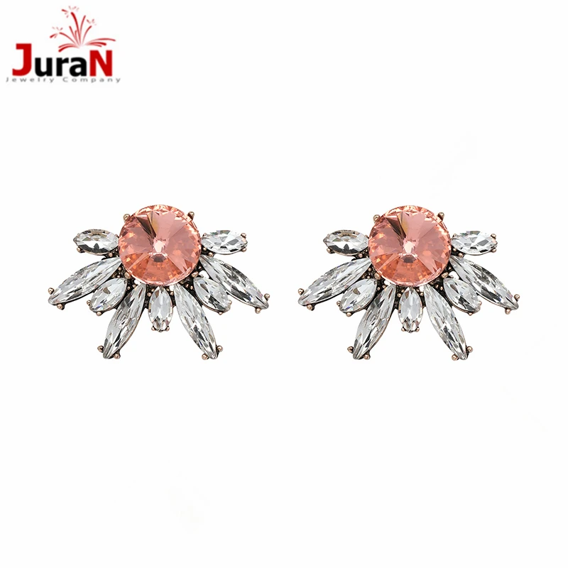 

JURAN Geometric Pink Crystal Earrings for Women New Arrival Alloy Vintage Statement Jewelry Accessories
