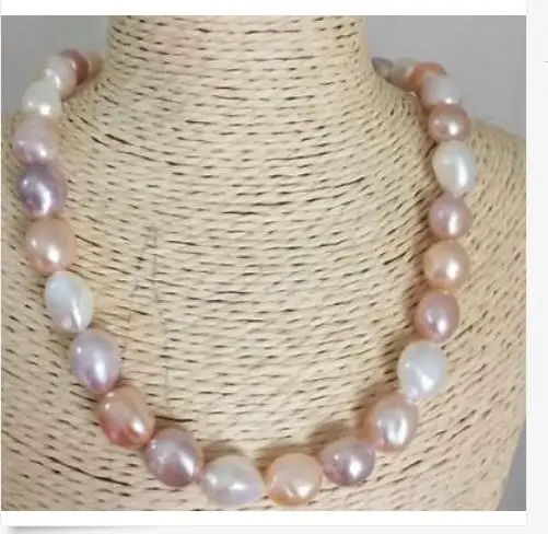

12-13MM SOUTH SEA BAROQUE MULTICOLOR PEARL NECKLACE 18" 925silver