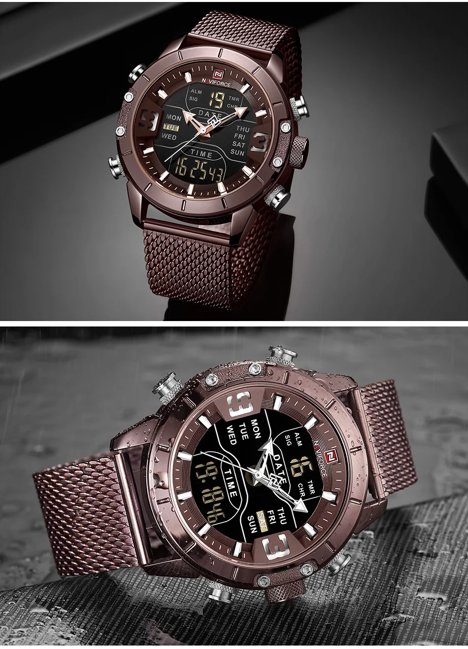 NAVIFORCE мужские часы Топ люксовый бренд Мужские Военные Спортивные кварцевые наручные часы из нержавеющей стали светодиодный цифровые часы Relogio Masculino