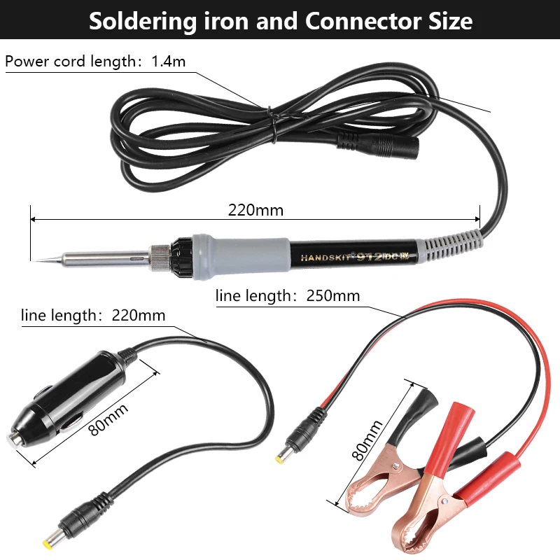 12 В, 2 А, вольт, постоянный ток, 35 Вт, Автомобильный Электрический паяльник с зажимами питания постоянного тока, кабель, паяльник, комплект, 900 м наконечник