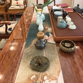 

Chinese Style Vintage Lotus Cotton Flax Teaware Mats Table Runner Household Dinner Desktop Art Ornament Pad Office Tea Cushion