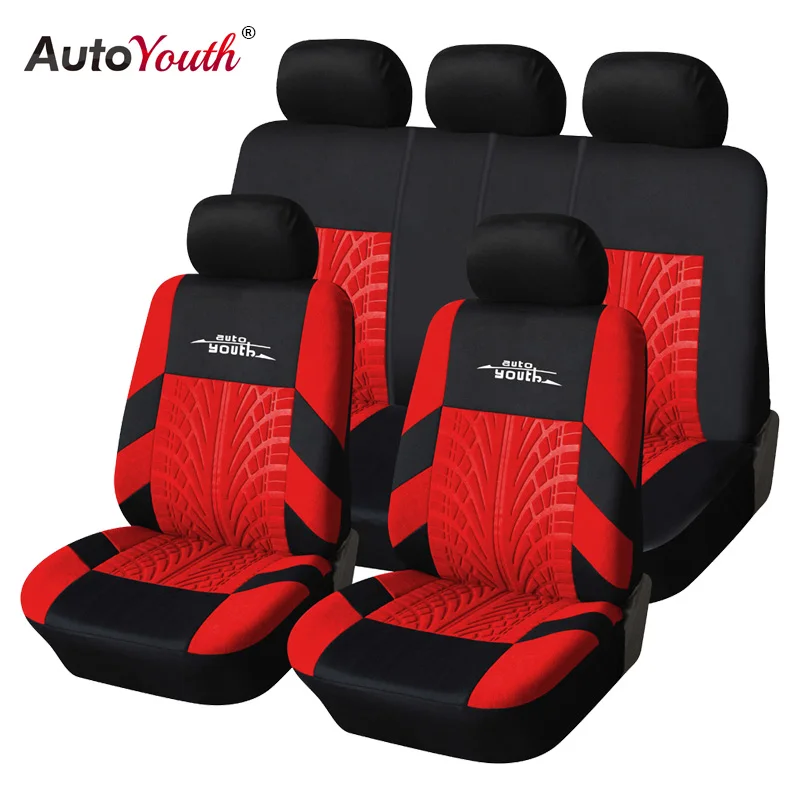 Sale Prices AUTOYOUTH Red Tire Track Detail Style Polyester Fabric Universal Car Seat Covers Set Fits Most Car Covers Car Seat Protector