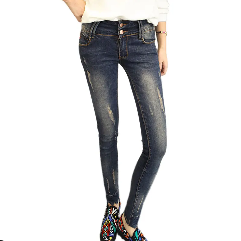Floral Denim Pencil Pants Plus Velvet High Wait Boyfriend Ripped Jeans Women Skinny Torn Jeans Plus