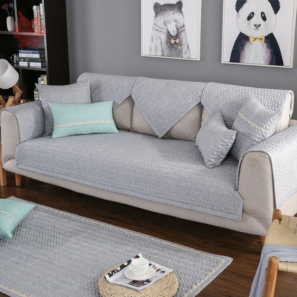 Buy Grey beige plaid quilted sofa cover summer spring