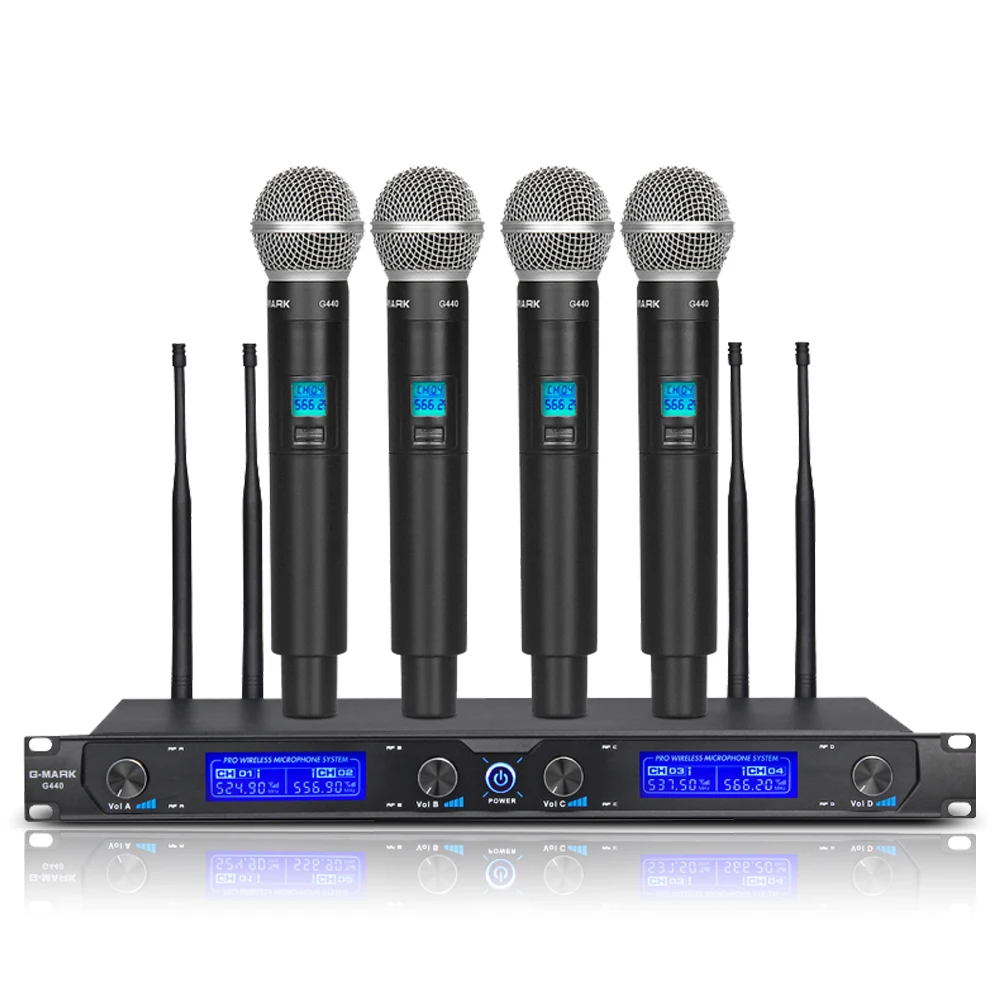 G-MARK G440 Wireless Microphone System Professional 4 Channels Dynamic Handheld Mic Karaoke Party Stage