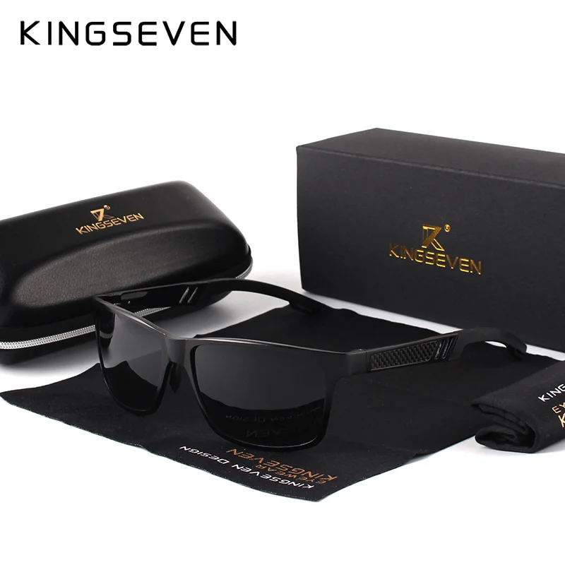 KINGSEVEN Brand Men's Glasses Square Polarized Sunglasses UV400 Lens Eyewear Accessories Male Sun Glasses For Men/Women - Цвет линз: Black Gray