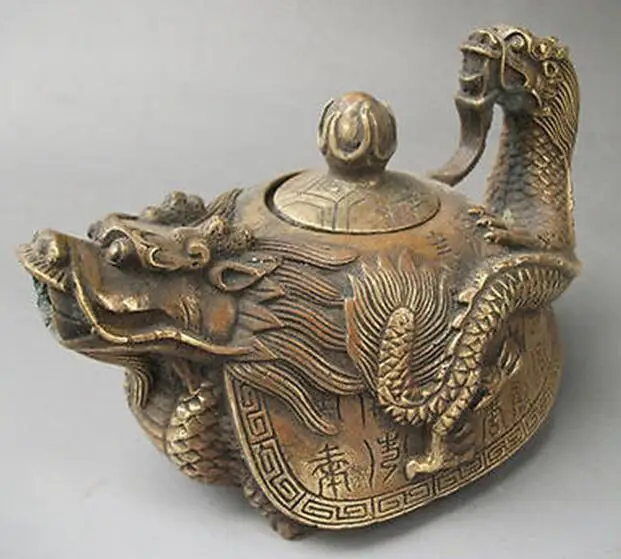 WBY 518+++CHINA Rare Oriental Bronze Signed carved Dragon Teapot Statues Collectablein Statues